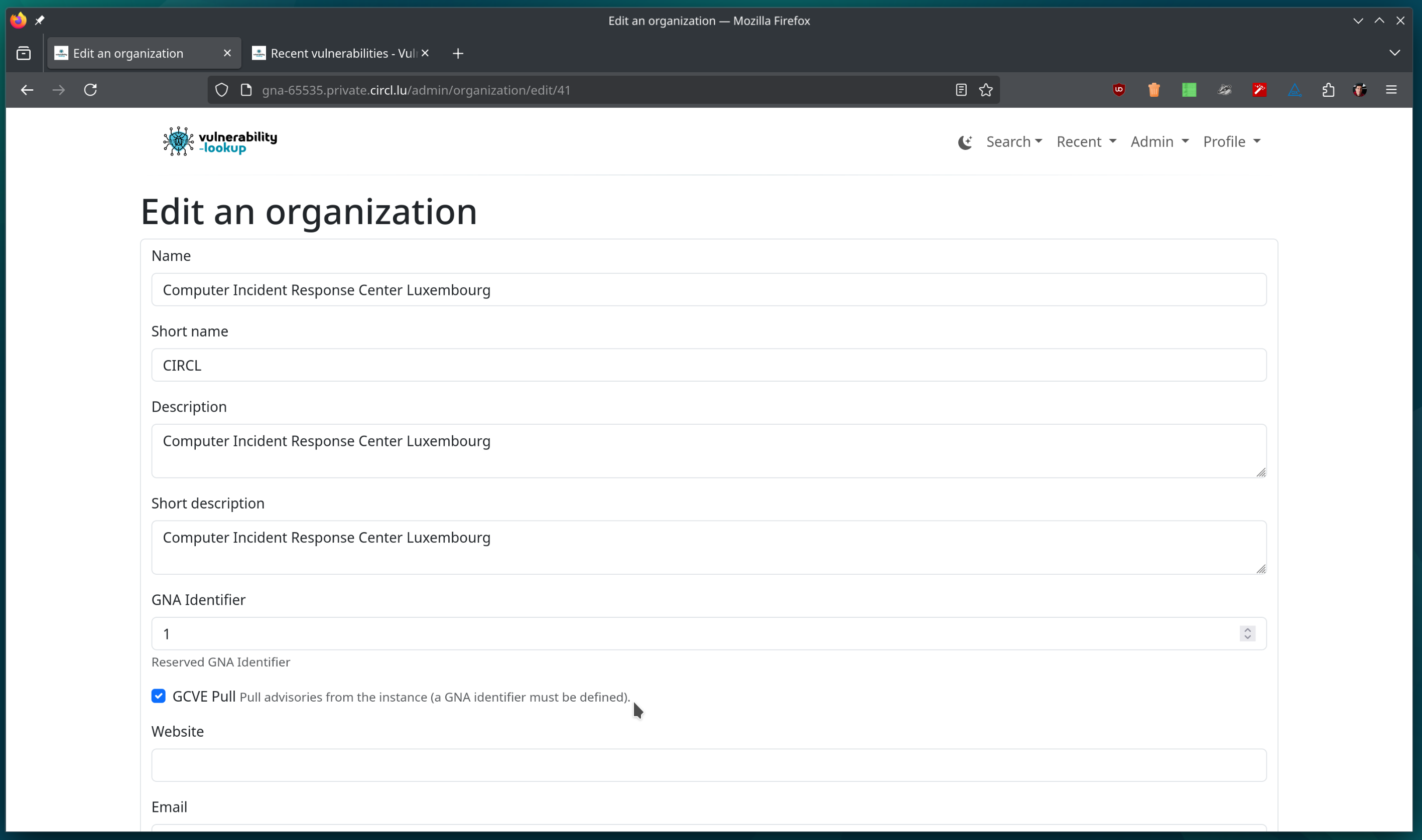 Editing an Organization