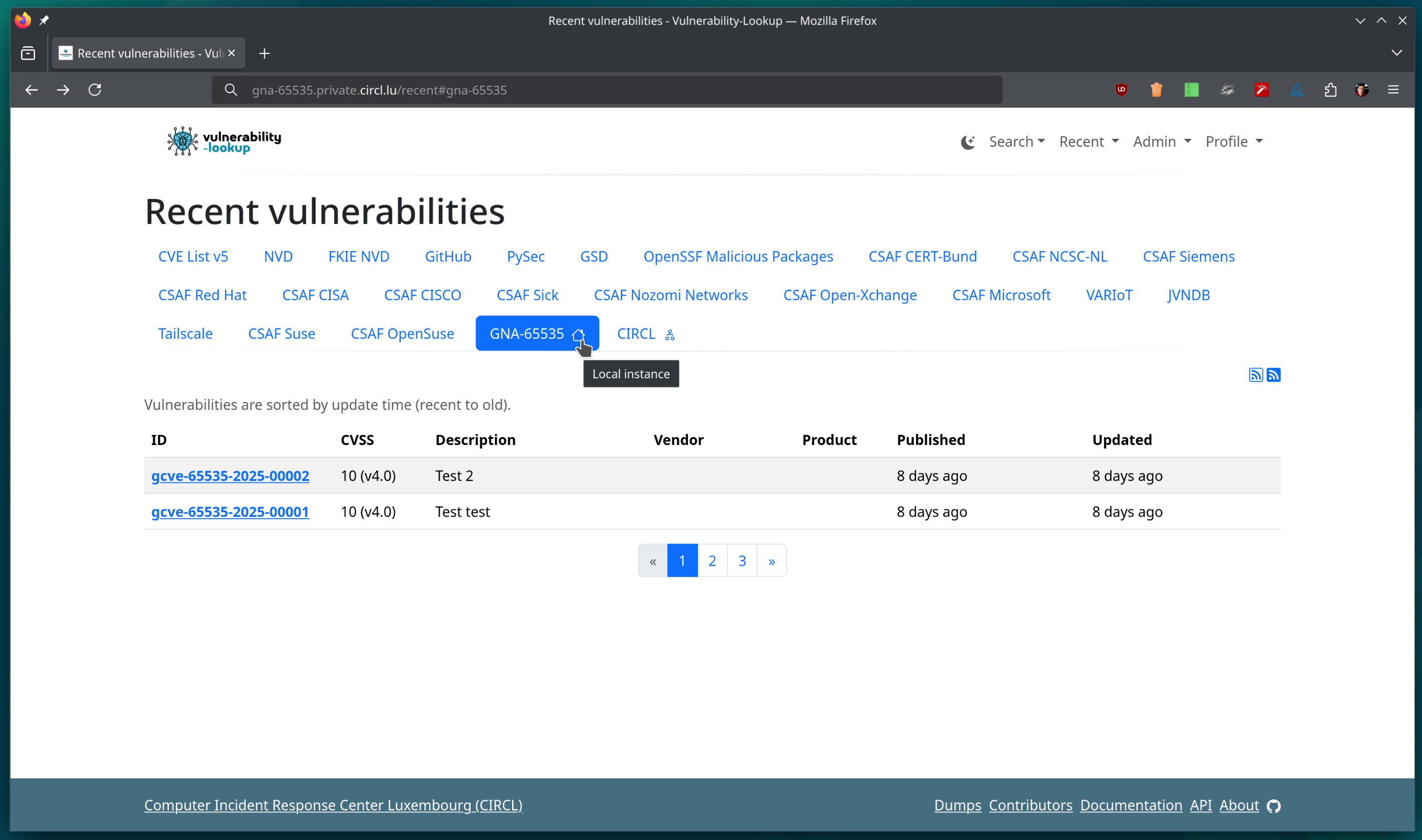 Security Advisories from the Local Vulnerability-Lookup Instance 