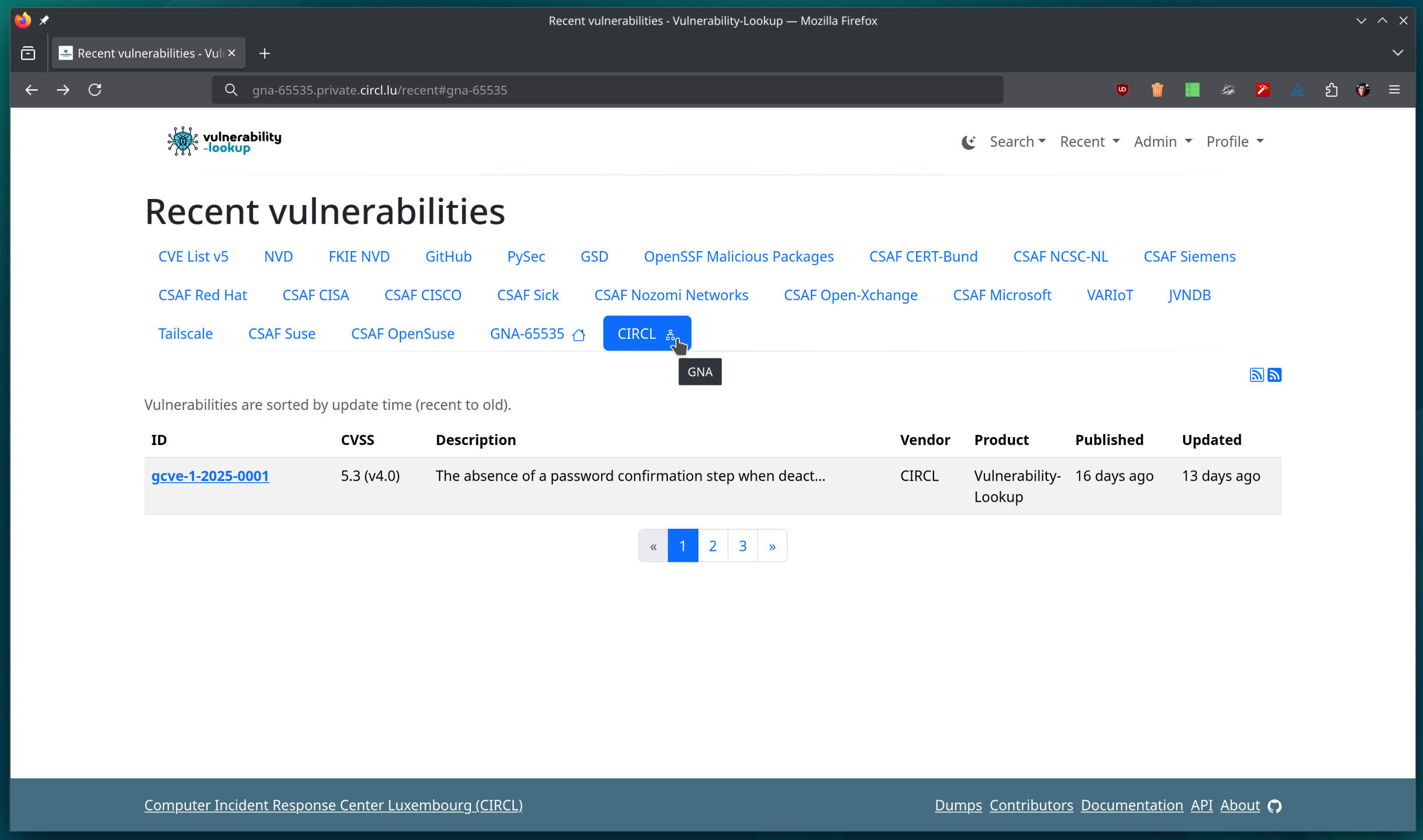 Security Advisories from GNA-1 Retrieved in the Local Vulnerability-Lookup Instance