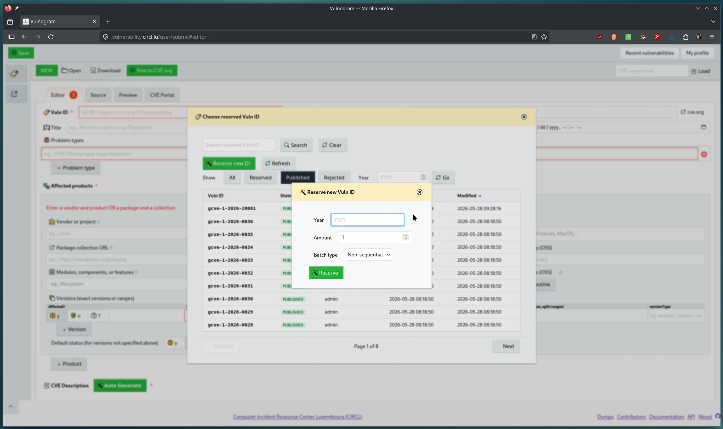 Vulnerability-Lookup 5.0.0 new ID reservation form